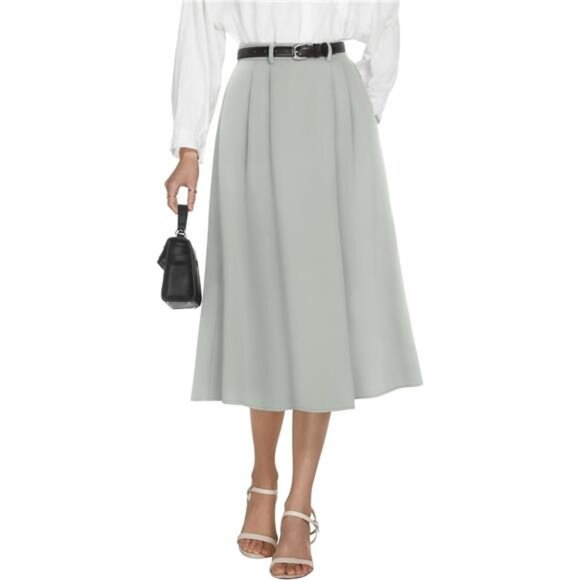 Women's High Waisted Midi Skirts with Pockets Grey - Picture 1 of 5